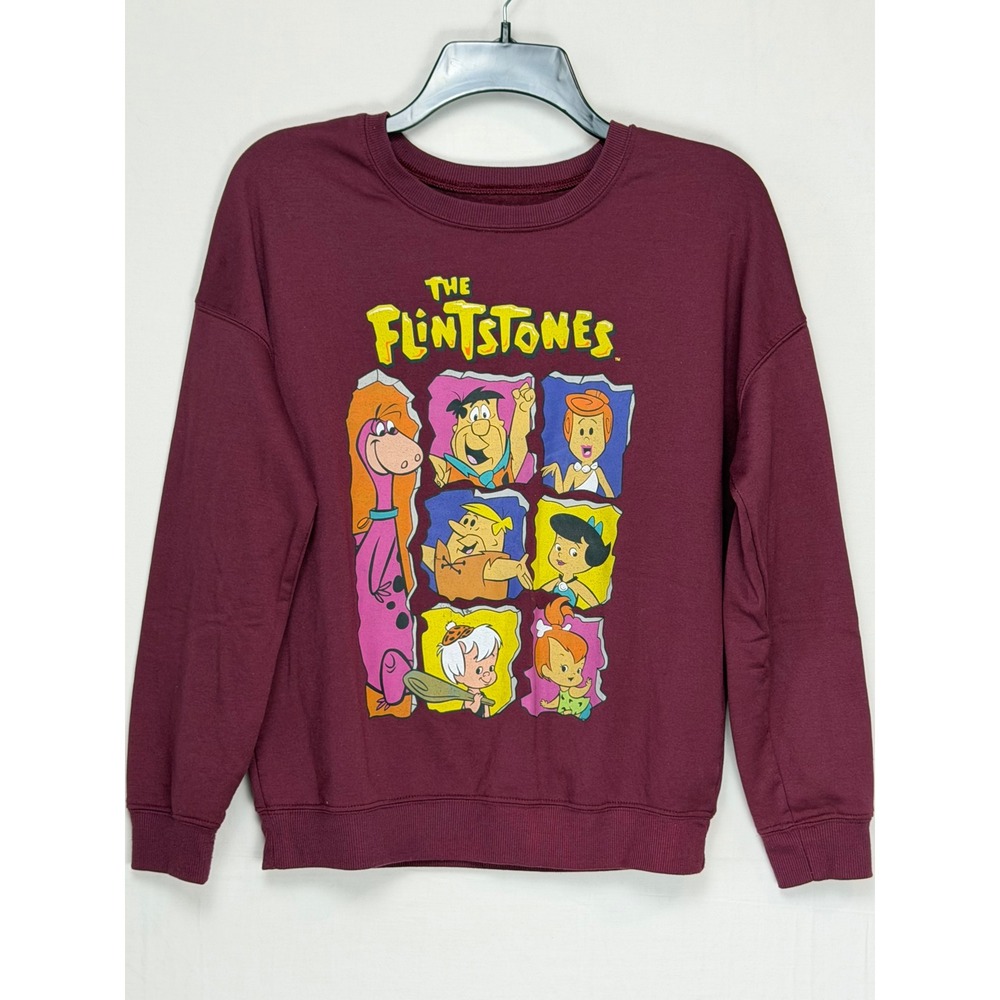 The Flintstones Women Sweatshirt XS Burgundy Graphic Hanna-Barbera Pullover